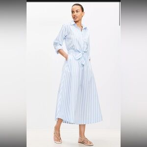 LOFT Light Blue Striped Long Sleeve Dress